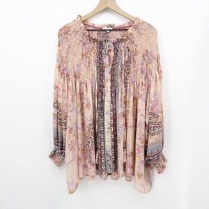 Skylar + Jade Floral Smocked Peasant Top Boho 1X Cottagecore Whimsigoth Prairie